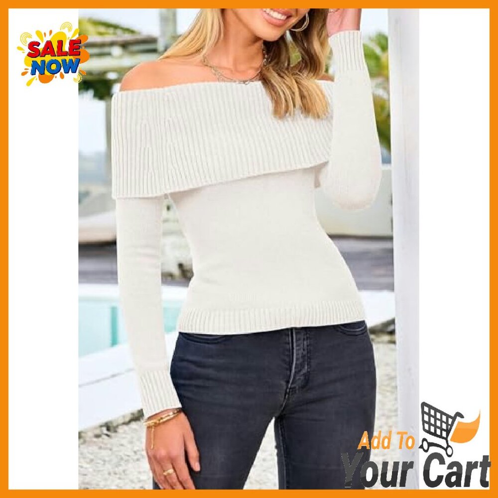 Off Shoulder Ribbed Knit Pullover Sweater Long Sl… - image 7